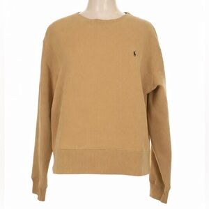Vintage 90s Polo Ralph Lauren Mens Pullover Fleece Crewneck Sweatshirt Tan Logo